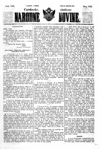 Carsko-kr. službene narodne novine : 19,245(1853) / učrednik Dr. Ljudevit Gaj.