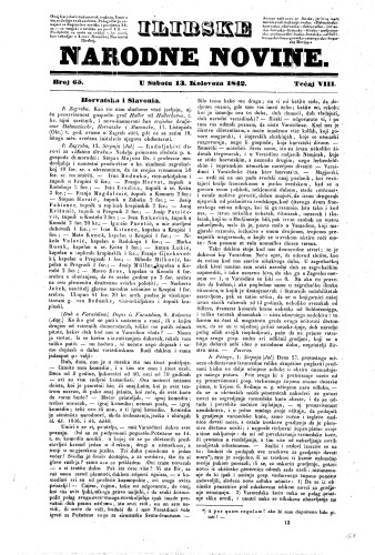 Ilirske narodne novine : 8,65(1842) / učrednik Ljudevit Gaj.
