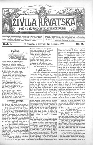 Živila Hrvatska : pučke novine čiste stranke prava : 2,11(1899) / odgovorni urednik Josip Zoček.