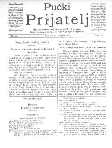 Pučki prijatelj : list hrvatskom seljaku za pouku i zabavu : 10,23(1909) / za uredništvo odgovara Miho Brusić.