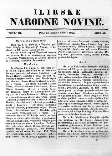 Ilirske narodne novine : 3,57(1837) / učrednik Ljudevit Gaj.