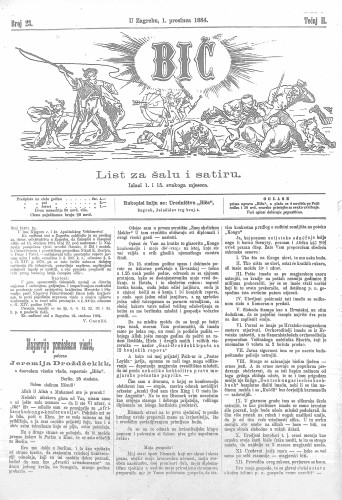 Bič : list za šalu i satiru : 2,23(1884) / [odgovorni urednik Gavro Grünhut].