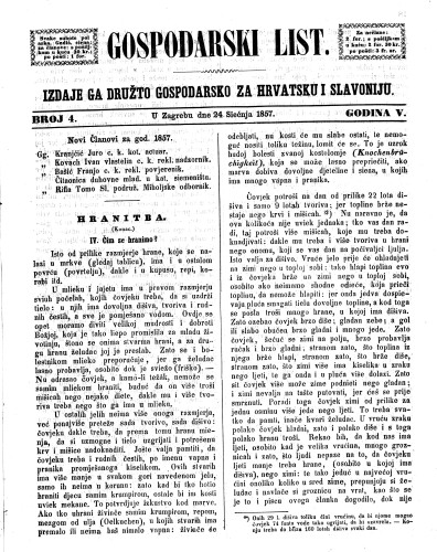 Gospodarski list : 5,4(1857) / odgovorni urednik Lj. Vukotinović.
