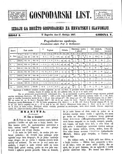 Gospodarski list : 5,3(1857) / odgovorni urednik Lj. Vukotinović.