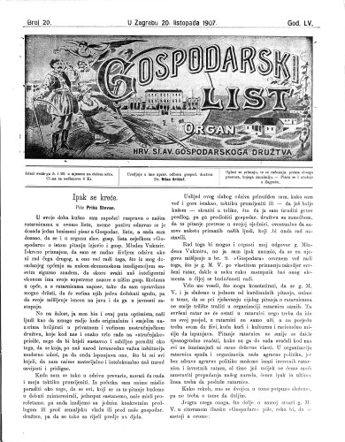 Gospodarski list : organ hrv.-slav. gospodarskoga družtva : 55,20(1907) / uredjuje u ime upravlj. odbora gospod. družtva Milan Krištof.