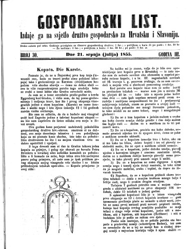 Gospodarski list : 3,30(1855) / odgovorni urednik Lj. Vukotinović.