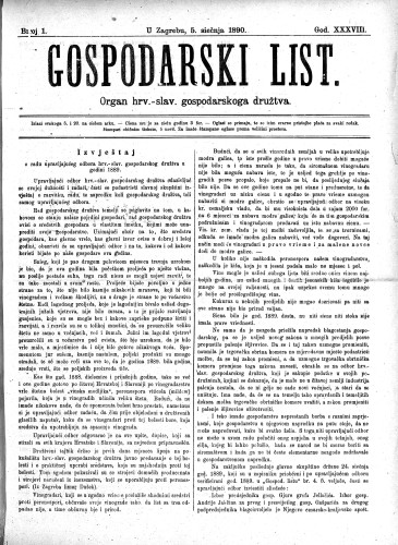 Gospodarski list : organ hrv.-slav. gospodarskoga družtva : 38,1(1890) / uredjuje u ime upravlj. odbora gospod. družtva Fran Kuralt.