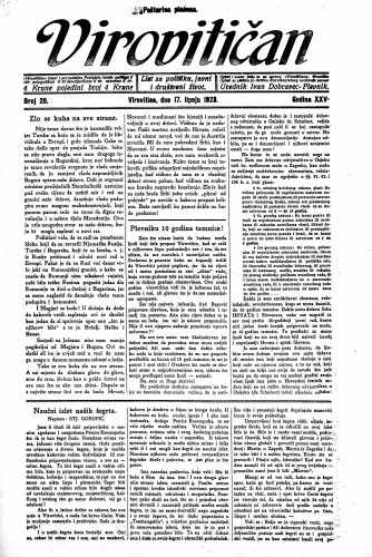 Virovitičan : list za politiku, javni i društveni život : 25,28(1923) / odgovorni urednik Ivan Dobravec-Plevnik.