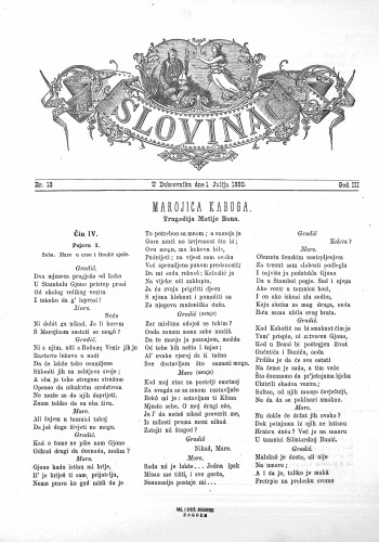 Slovinac : list za knjigu, umjetnost i obrtnost : 3,13(1880) / odgovorni urednik Niko Skorsur.