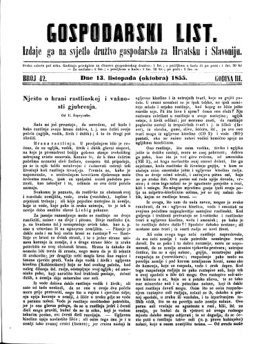 Gospodarski list : 3,42(1855) / odgovorni urednik Lj. Vukotinović.