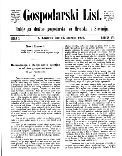Gospodarski list : 4,3(1856) / odgovorni urednik Lj. Vukotinović.