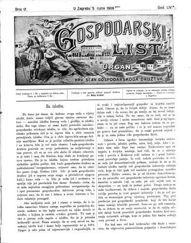 Gospodarski list : organ hrv.-slav. gospodarskoga družtva : 54,17(1906) / uredjuje u ime upravlj. odbora gospod. družtva Milan Krištof.