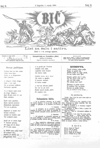 Bič : list za šalu i satiru : 2,13(1884) / [odgovorni urednik Gavro Grünhut].