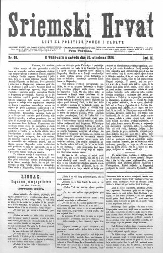 Sriemski Hrvat : list za politiku, pouku i zabavu : 9,93(1886) / odgovorni urednik Fran Večerina.