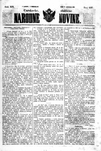 Carsko-kr. službene narodne novine : 19,237(1853) / učrednik Dr. Ljudevit Gaj.