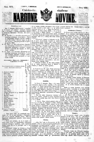 Carsko-kr. službene narodne novine : 19,231(1853) / učrednik Dr. Ljudevit Gaj.