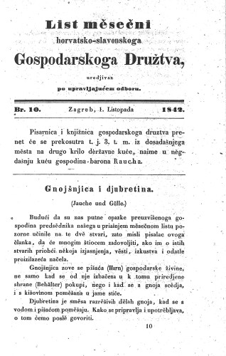 List mesečni Horvatsko-slavonskoga gospodarskoga družtva : 1,10(1842) / uredjivan po upravljajućem odboru.
