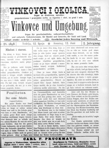 Vinkovce und Umgebung : Organ für gesellschaftliche, volkswirthschaftliche und culturelle Volksinteressen, für Handel und Gewerbe für Stadt und Land : 2,28(1898) / verantwortlicher Redakteur M. Hirschberger.