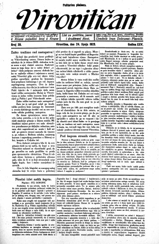 Virovitičan : list za politiku, javni i društveni život : 25,29(1923) / odgovorni urednik Ivan Dobravec-Plevnik.