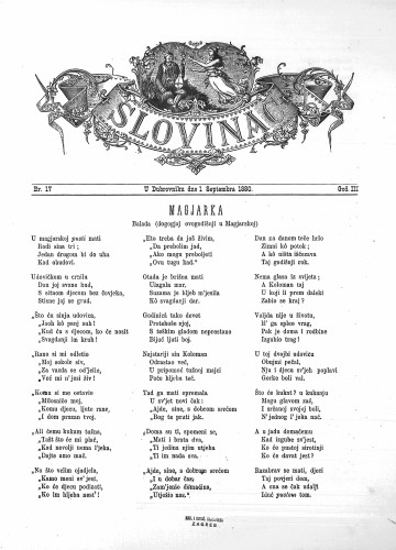 Slovinac : list za knjigu, umjetnost i obrtnost : 3,17(1880) / odgovorni urednik Niko Skorsur.