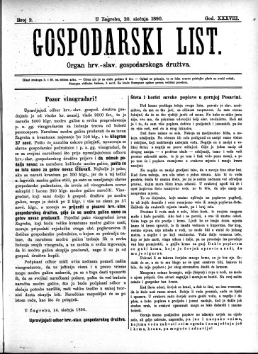 Gospodarski list : organ hrv.-slav. gospodarskoga družtva : 38,2(1890) / uredjuje u ime upravlj. odbora gospod. družtva Fran Kuralt.