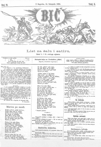 Bič : list za šalu i satiru : 2,20(1884) / [odgovorni urednik Gavro Grünhut].