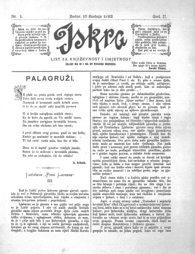 Iskra : list za književnost i umjetnost : 2,1(1892) / odgovorni urednik Nikola Šimić.