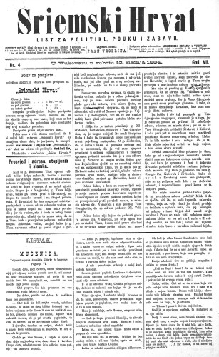 Sriemski Hrvat : list za politiku, pouku i zabavu : 7,4(1884) / odgovorni urednik Fran Večerina.