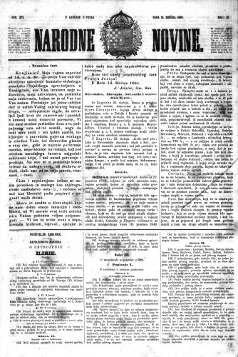 Narodne novine : 16,21(1850) / učrednik Ljudevit Gaj.