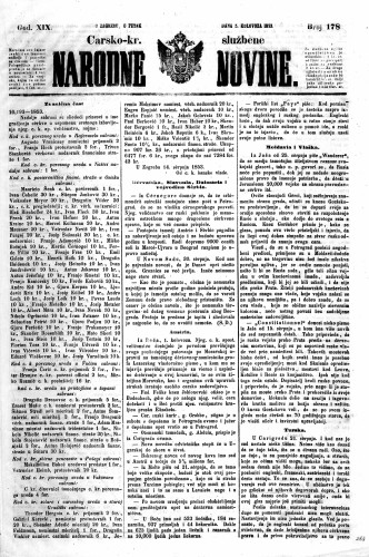 Carsko-kr. službene narodne novine : 19,178(1853) / učrednik Dr. Ljudevit Gaj.