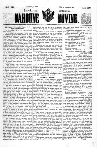 Carsko-kr. službene narodne novine : 19,270(1853) / učrednik Dr. Ljudevit Gaj.