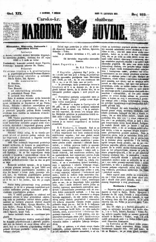 Carsko-kr. službene narodne novine : 19,233(1853) / učrednik Dr. Ljudevit Gaj.