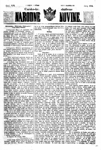 Carsko-kr. službene narodne novine : 19,175(1853) / učrednik Dr. Ljudevit Gaj.