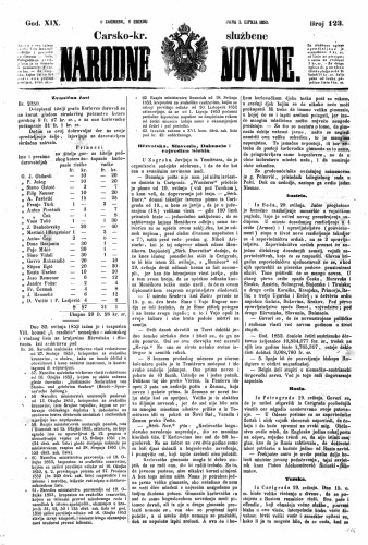 Carsko-kr. službene narodne novine : 19,123(1853) / učrednik Dr. Ljudevit Gaj.