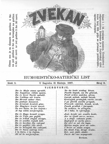 Zvekan : humorističko-satirički list : 1,2(1867) / [odgovorni urednik Marko Manasteriotti].
