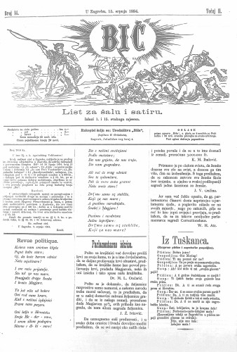 Bič : list za šalu i satiru : 2,14(1884) / [odgovorni urednik Gavro Grünhut].