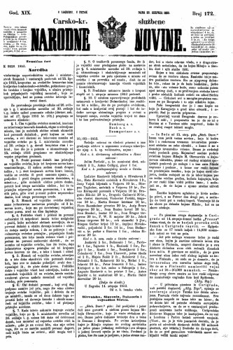 Carsko-kr. službene narodne novine : 19,172(1853) / učrednik Dr. Ljudevit Gaj.