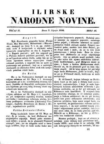 Ilirske narodne novine : 2,46(1836) / redaktor Ljudevit Gay.