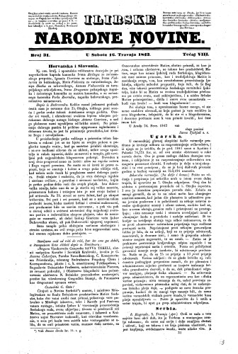 Ilirske narodne novine : 8,31(1842) / učrednik Ljudevit Gaj.