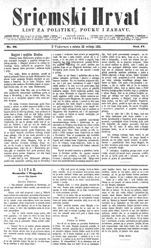 Sriemski Hrvat : list za politiku, pouku i zabavu : 4,30(1881) / odgovorni urednik Fran Večerina.