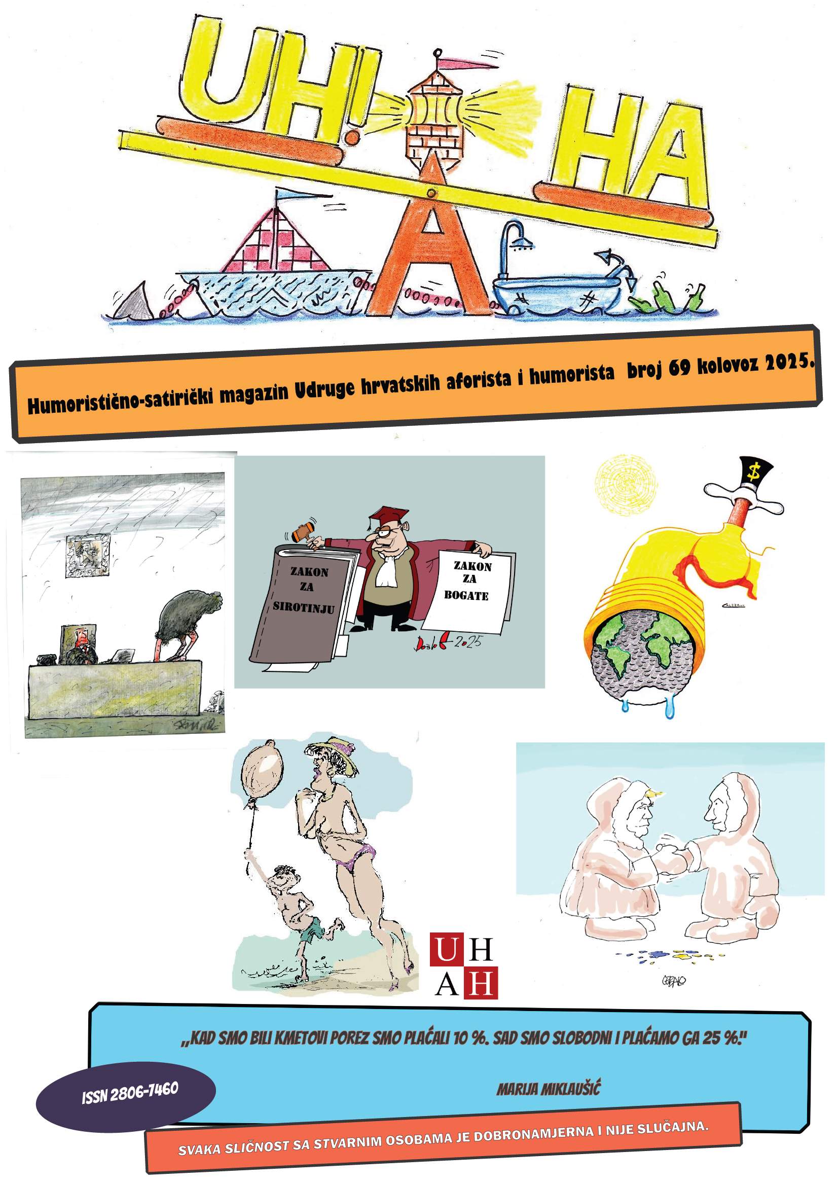 Uh!Aha : humoristično-satirički magazin Udruge hrvatskih aforista i humorista : 69(2025) / glavni urednik Dražen Jergović.