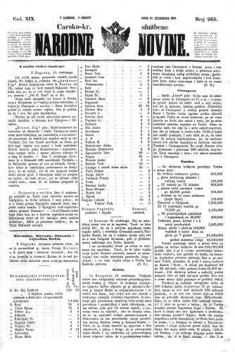 Carsko-kr. službene narodne novine : 19,265(1853) / učrednik Dr. Ljudevit Gaj.