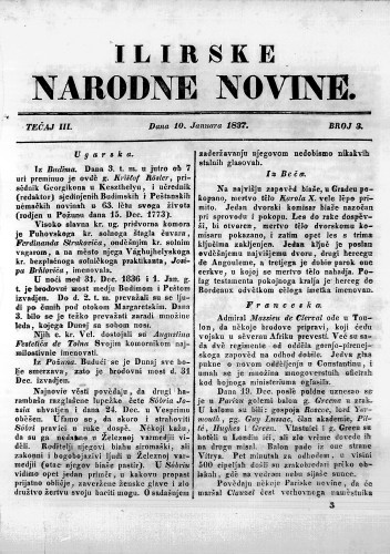 Ilirske narodne novine : 3,3(1837) / učrednik Ljudevit Gaj.