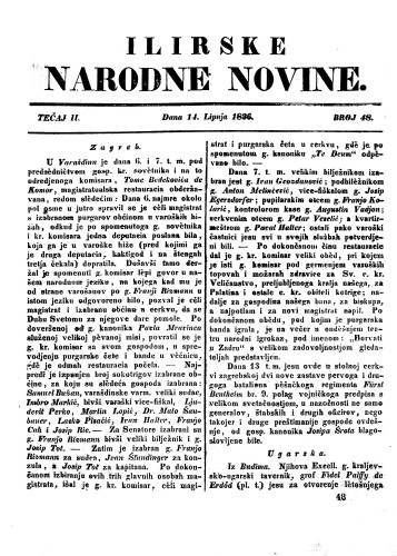 Ilirske narodne novine : 2,48(1836) / redaktor Ljudevit Gay.