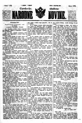 Carsko-kr. službene narodne novine : 19,179(1853) / učrednik Dr. Ljudevit Gaj.