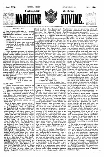 Carsko-kr. službene narodne novine : 19,170(1853) / učrednik Dr. Ljudevit Gaj.
