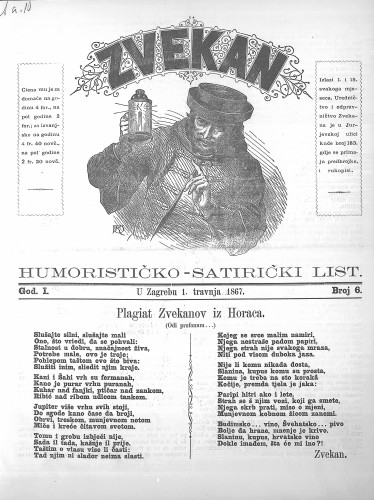 Zvekan : humorističko-satirički list : 1,6(1867) / [odgovorni urednik Marko Manasteriotti].