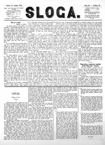 Sloga : 2,61(1871) / odgovorni urednik Stjepan Pavišić.