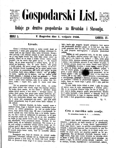 Gospodarski list : 4,5(1856) / odgovorni urednik Lj. Vukotinović.
