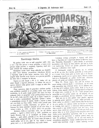 Gospodarski list : organ hrv.-slav. gospodarskoga družtva : 55,16(1907) / uredjuje u ime upravlj. odbora gospod. družtva Milan Krištof.